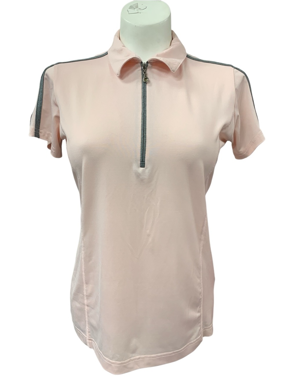 Sport Haley Light Pink Short Sleeve Zip Polo with Gray Trim Size S